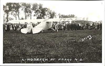 RPPC CHARLES LINDBERGH AT FARGO ND WITH HIS FAMOUS PLANE