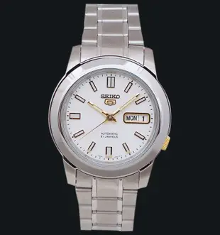 SEIKO WATCH 精工5號盾牌系列白面金色夜光刻劃標準紳士自動上鍊機械錶 型號:SNKK07K1【神梭鐘錶】