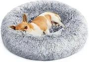 Feandrea Fluffy Dog Bed, Cat Bed, Doughnut Cushion, Washable, Removable Padding in The Centre, Long Plush, 50 cm Diameter, Ombre Grey PGW037G01