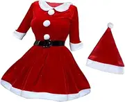 [Oshhni] Santa Costume Dress for Women Mini Dress with Hat and Belt for Holiday New Year