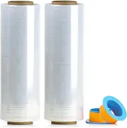 BOMEI PACK 2 Pack 1500ft Industrial Clear Stretch Wrap Film 70 Gauge 15" with 3inch Plastic Rolling Handles for Pallet Wrap, Durable Self-Adhering Packing, Moving, Heavy Duty Shrink Film