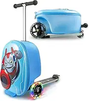 [KIDDIETOTES] 3-D Hardshell Ride On Suitcase Scooter for Kids - Cute Lightweight Kids Carry-On Luggage with LED Lit Wheels - Updated 2022 Wheel Design