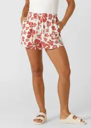 [Lorna Jane] Aloha Hibiscus Shorts in Print, Linen, Size - Small S Happy Hibiscus Print