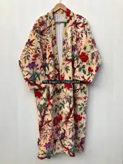 Floral Printed Velvet Banyan Fabric Kimono Cotton Velvet Robe Long Jacket