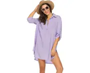 Ekouaer Women's Swimsuit Beach Cover Up Shirt Bikini Beachwear Bathing Suit Beach Dress - Light Purple