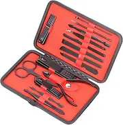 Tanstic 15Pcs Professional Manicure Set, 15 in 1 Carbon Steel Personal Care Nail Clipper Kit Nail Care Tools Pedicure Kit Nail Scissors and Clipper with Leather Travel Case (Black)