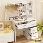 Dressing Table With LED Sliding Mirror 4 Drawers & Gold Pull Vanity Makeup Desk