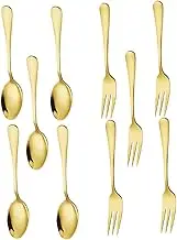 VILLFUL 10pcs Stainless Steel Cutlery Gold Silverware Serving Utensils Vintage Silverware Kitchen Utensils Silverware Gold Mini Forks for Desserts Restaurant Silverware Spoons and Forks