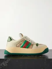 [Gucci] Gucci - Double Screener Coated Cotton-canvas And Leather Sneakers - Cream - IT39 IT 39 Cream