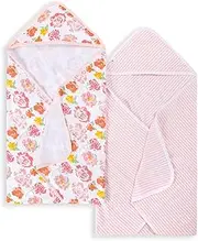 Burt's Bees Baby - Hooded Towels, Absorbent Knit Terry, Super Soft Single-Ply, 100% Organic Cotton 2 Pack, Rosy Spring, 2 Pack