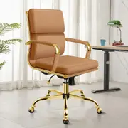 ALFORDSON Office Chair Ergonomic Paddings Gold Frame Brown - Mid Back