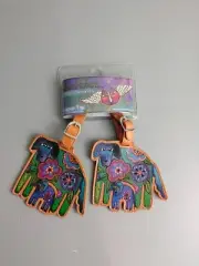 Laurel Burch On Board Companions NWT Luggage Tag Set of 2 Dogs on Hands Artwork
