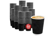 500x Triple Wall Coffee Cups (12oz) Disposable Takeaway BPA Free Paper Bulk in Black
