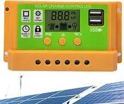 30A Solar Charge Controller,Automatic 30A PWM Solar Controller - Battery Intelligent Regulator with LCD Display, Timer Setting, 12V/24V Double USB for Lithium Battery