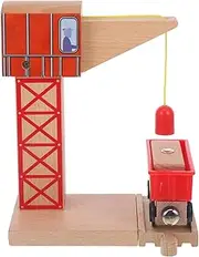Toyvian Wooden Crane Model Toy for Railway Train Interactive Simulation Crane with Train Carriage Creativity and Hands Skills Compatible with Other Track Accessories
