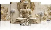 Buddha Canvas Wall Art 5 Piece Zen Wall Decor Buddhism Meditation Picture Flower Leaf Prints for Spiritual Room Living Room Home Decor Framed(Picture-2,8x14inx2 8x18inx2 8x22inx1)