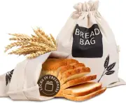 2 X Bread Bags for Homemade Bread - Plastic Lined, Reusable Linen Cloth Saver Ba