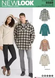 New Look 6588 Men's & Misses Pullover Hoodies & Quarter-Zips Sz XS-XL UNCUT