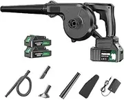 Cordless Air Dust Leaf Blower, 2-in-1 Battery Blower 21V, 3.6M³/min Cordless Leaf Blower and Vacuum with 2 X Battery & Charger, for Lawn Care Blowing Vacuuming Leaves, Car Corner Dust Clearing