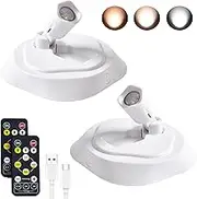 HOFUY Wireless LED Spotlight Indoor with Remote Up Lights Indoor, 2 Pack Battery Powered Picture Lights, Rechargeable Spot Lights with 3CTT, Dimmable Timer Art Lights Accent Uplighting for Plant Wall