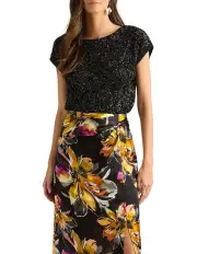 [David Lawrence] Phylis Sequin Top in Black