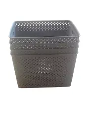 4 Plastic Storage Baskets, Large Organizer Knit Tote Bins Boxes - 4Pack