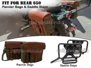 For Royal Enfield Bear 650 Olive Canvas Leather Saddle Bags & Pannier Mounting
