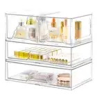 4 Pack Stackable Storage Drawers Clear Acrylic Organizer Bathroom Makeup Orga...