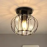 Crystal Ceiling Light Fixture, Semi Flush Mount Ceiling Lamp Small Metal Modern Matte Black Hallway Lighting for Closet, Bathroom, Storage Room, Foyers, Entrances