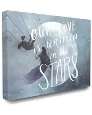 Stupell The Stupell Home Decor Collection Blue Watercolor Written In The Stars Swinging Lovers with Full Moon