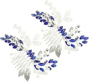 FOMIYES 2 pcs Blue Rhinestone Leaf Hair Comb Elegant Bridal Side Combs Wedding Hair Accessories for Brides Chic Rhinestone Design present for Weddings and Special Occasions