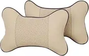 1 Pair Universal Car Neck Pillows PU Leather Breathable Mesh Auto Car Neck Rest Headrest Cushion Pillow Car Interior Accessories(2PCS Beige)
