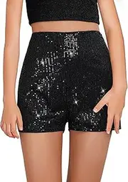 [CharmWM] Girls Sequin Shorts Elastic Straight Leg Sparkly Glitter Party High Waist Shorts 5-14 Years