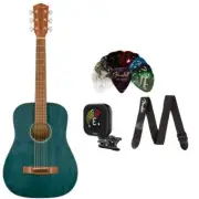 Fender Guitar Blue w/ Fender Pick 12 Pck, Fender Strap, Fender Tuner Bundle