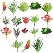 TIED RIBBONS 18 Pcs Artificial Succulents Mini Fake Plants, Unpotted Faux Succulent for Craft, Small Plastic Succulents Assortment in Flocked Green Floral Decor, Realistic Plant