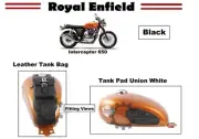 Fit For Royal Enfield "Interceptor 650 Leather Tank Bag & Tank Pad Union Black"