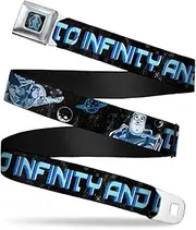 [Buckle-Down] Seatbelt Belt - Buzz Poses/Stars TO INFINITY AND BEYOND Black/Blues - 1.0" Wide - 20-36 Inches in Length