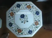 12" White Marble Corner Table Top Mother of Pearl Inlay Work Coffee Table