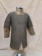 Chainmail hauberk 8mm round ring Half sleeves chainmail armor brass edge / LARP