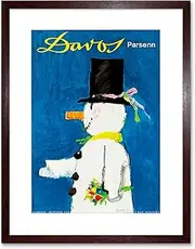 Travel Winter Sport Snowman Davos Switzerland Hat Framed Wall Art Print