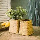 Green Square Rattan Storage Basket Straw Plant Bamboo Baskets Garden