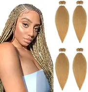 SOKU Pre Stretched Braiding Hair Extensions 24 Inch - 4 Packs Strawberry Honey Blonde Box Braids Synthetic Professional Crochet EZ Braid Neat Yaki Texture Hot Water Setting