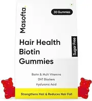 Masofta Biotin Hair Gummies for Controlling Hair Fall With Biotin, Zinc, Folic Acid, Fibre, DHT Blockers, Hyaluronic Acid, & Multivitamins, Cranberry Flavour, For Both Men & Women, 30 Gummies