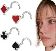[6ixGosh] Nose Rings Studs 20G Nose Studs 316L Surgical Steel Corkscrew L Shaped Nose Screw Studs for Women Men Spade Heart Club Diamond Nose Piercing Jewelry