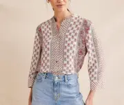 Boden Eliza Button Front Shirt Top Blouse Women's Peasant Tunic 8 NEW