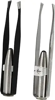 Beaupretty 2pcs Stainless Steel Fine Point Slant Tweezers Light Eyebrow Pliers Anti-slip Handle for Precision Grooming Portable