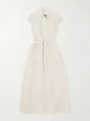 [Brunello Cucinelli] Brunello Cucinelli - Belted Bead-embellished Linen Midi Dress - Beige - small small Neutrals