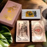 Rose Pink Gold Foil Tarot Deck + Premium Plastic Cards + Guidebook + Gift Box