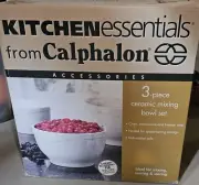 Calphalon Ceramic Mixing Serving Nesting Bowls Ivory Set of 3 RARE * NEW IN BOX