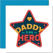 Cute Birthday Cards for Daddy - Daddy Is My Hero - Heartfelt Happy Birthday Card for Dad from Son Daughter, Father Birthday Gifts, 145mm x 145mm Father's Day Greeting Cards for Dad Papa